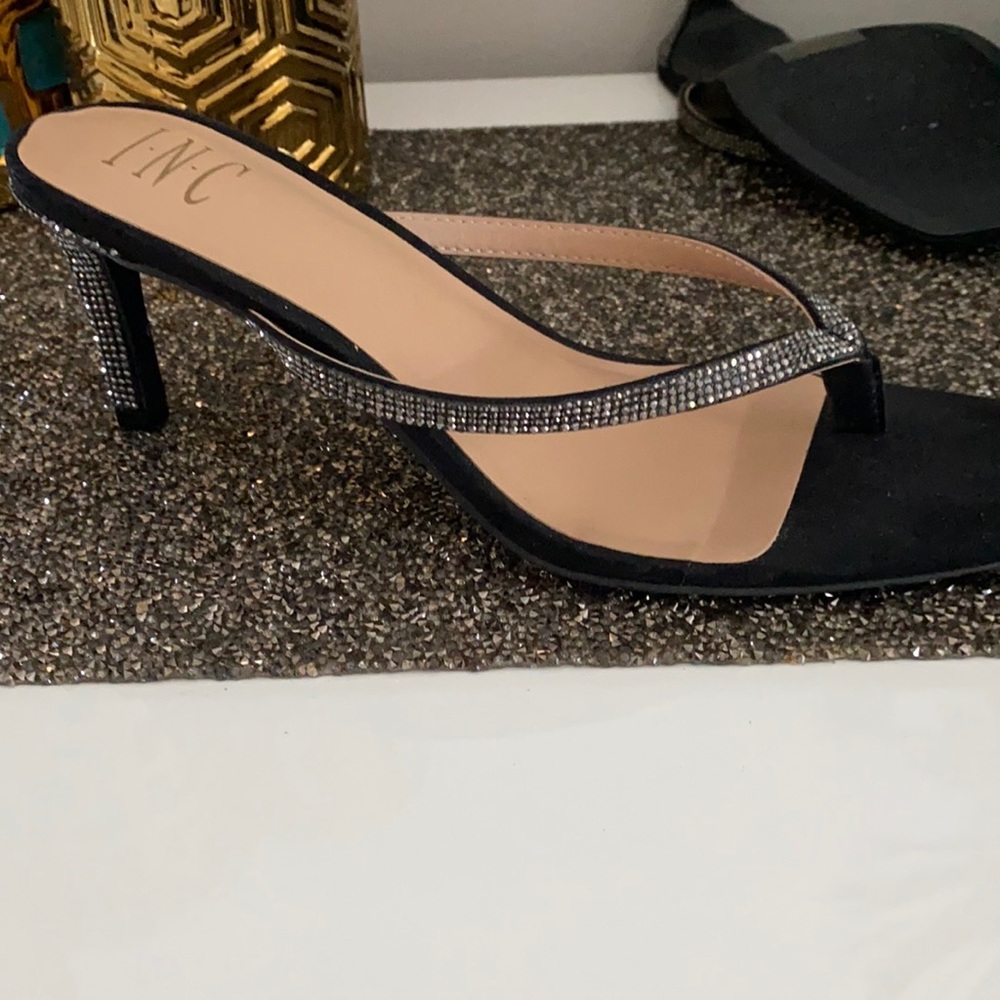INC jeweled thong sandals. 2 inch. Very comfortable and elegant.